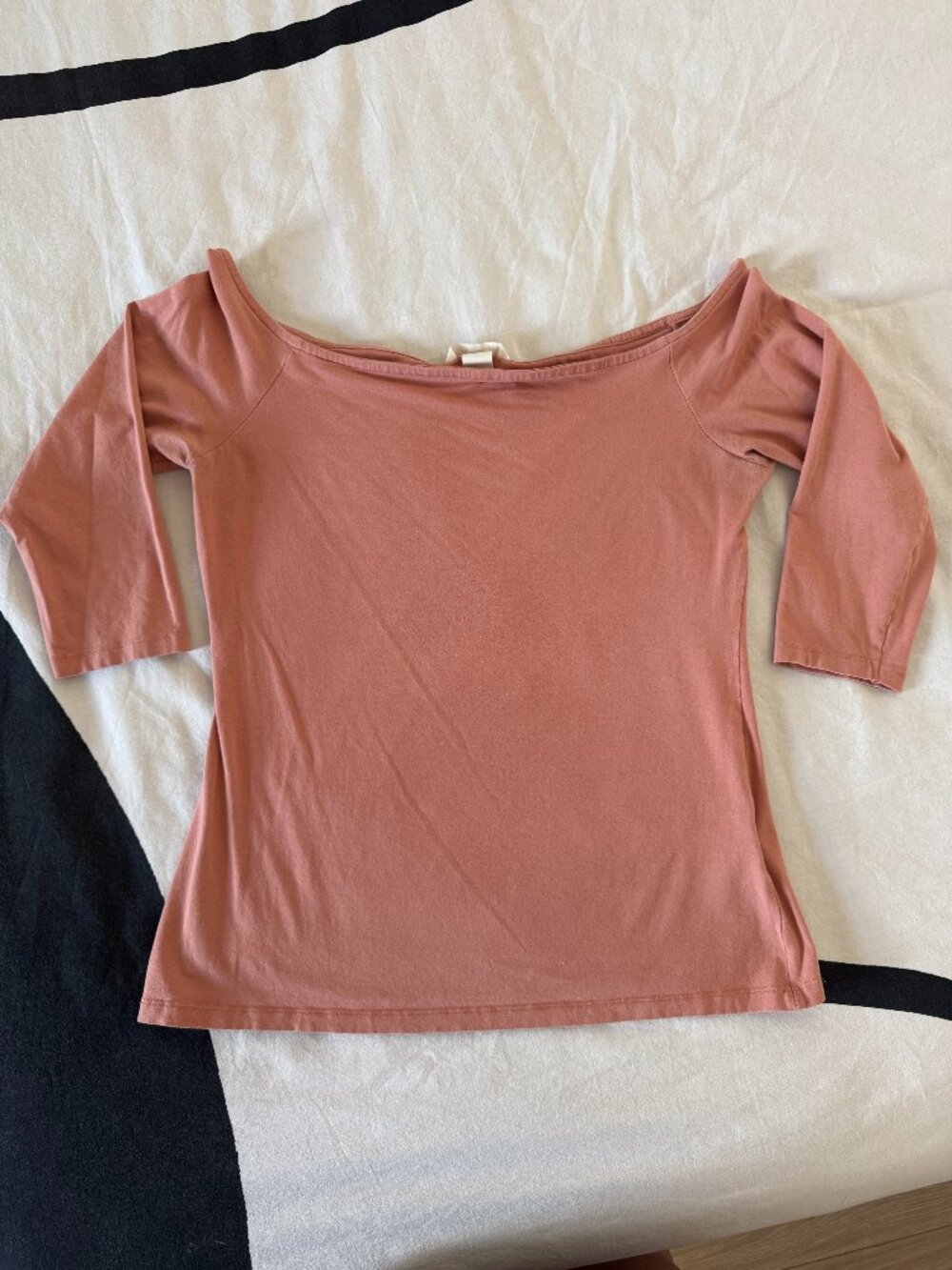 H&M Basic Dusty Rose Boatneck 3/4 Sleeve Top Sz L